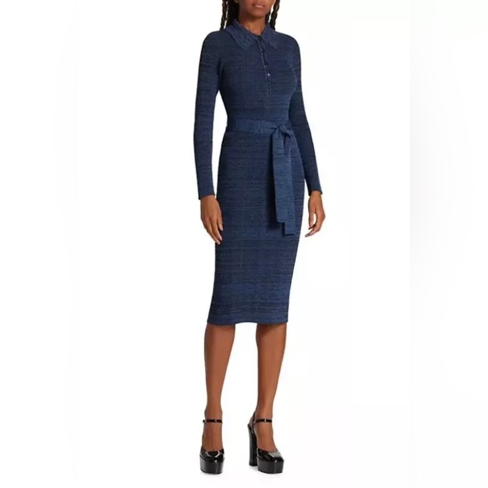 Elie Tahari Polo Stretch Knit Midi Dress in Navy Lapis Noir S